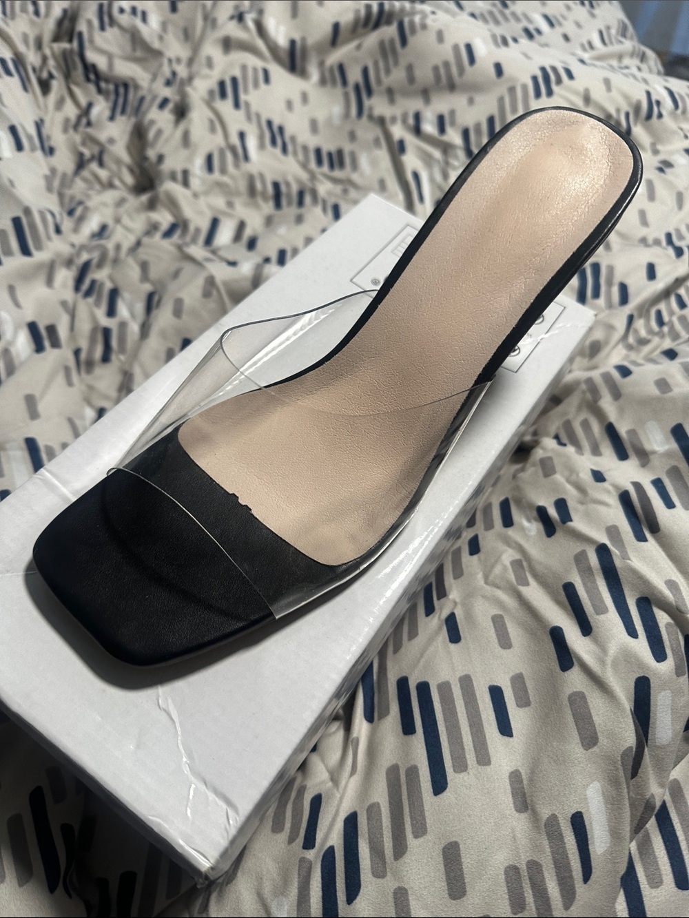Clear Strap Black Slide Sandal for Women